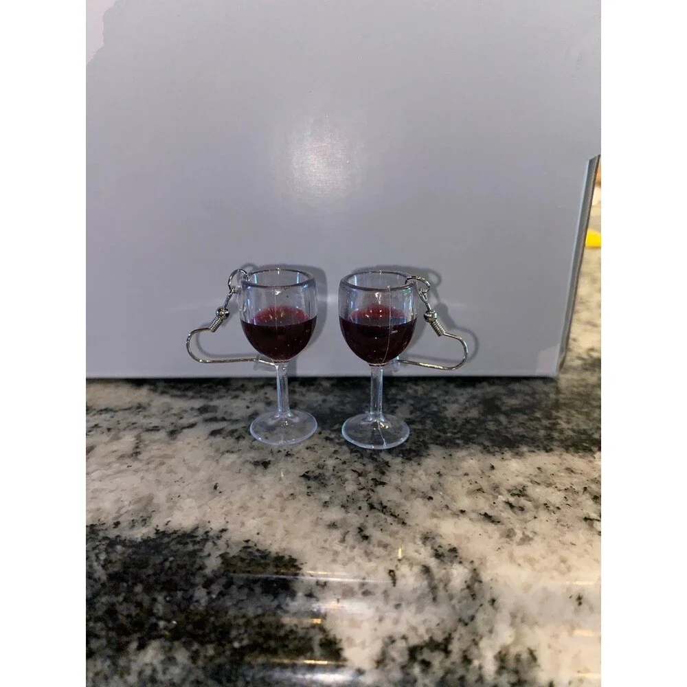 Earrings Wine Glass w/ Red Wine Dangle Lightweight Winery Party Drink‎ Whimsical